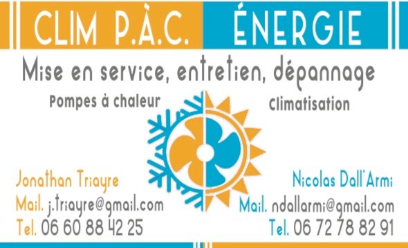 carte de visite texte logo CLIM P.A.C plus CLIM PAC RGE