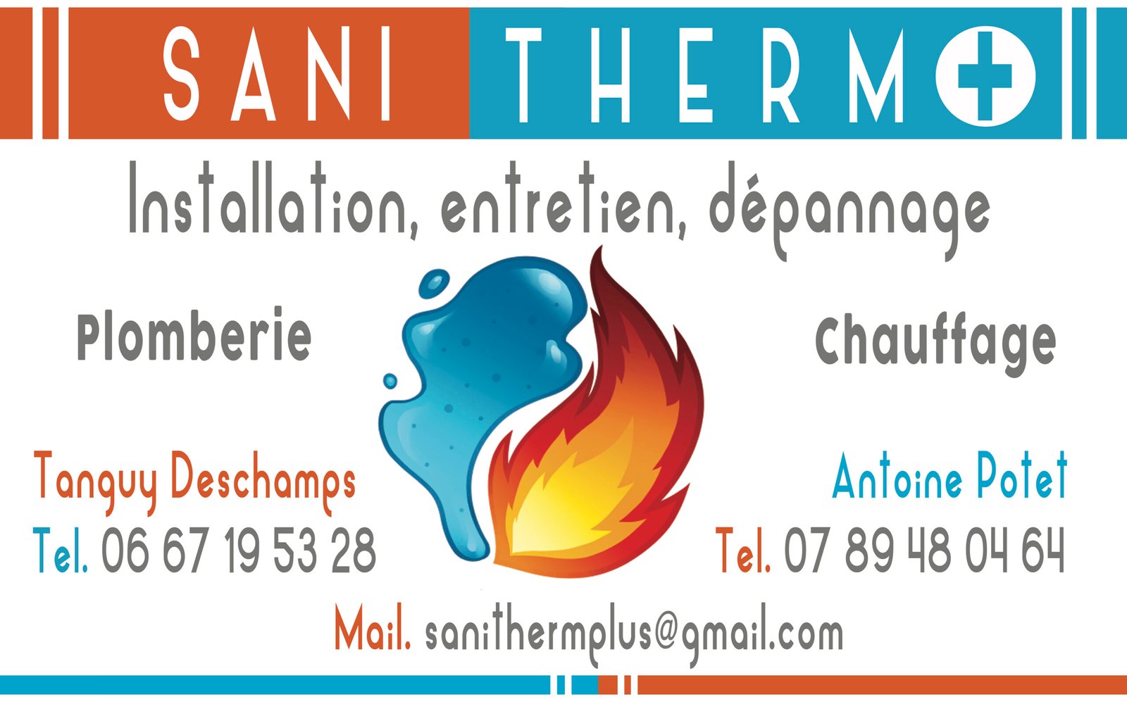 carte de visite texte logo sani therm plus sanithermplus + RGE